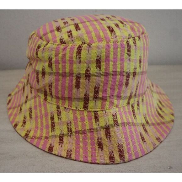 Aerie L65FK7D Women's One Size Yellow/Pink Jacquard Reversible Bucket Hat - Picture 1 of 6